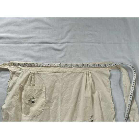 Handmade Kitchen Apron, Cream Colored, Embroidered, Pocket, Tie, Flowers, - Picture 8 of 8